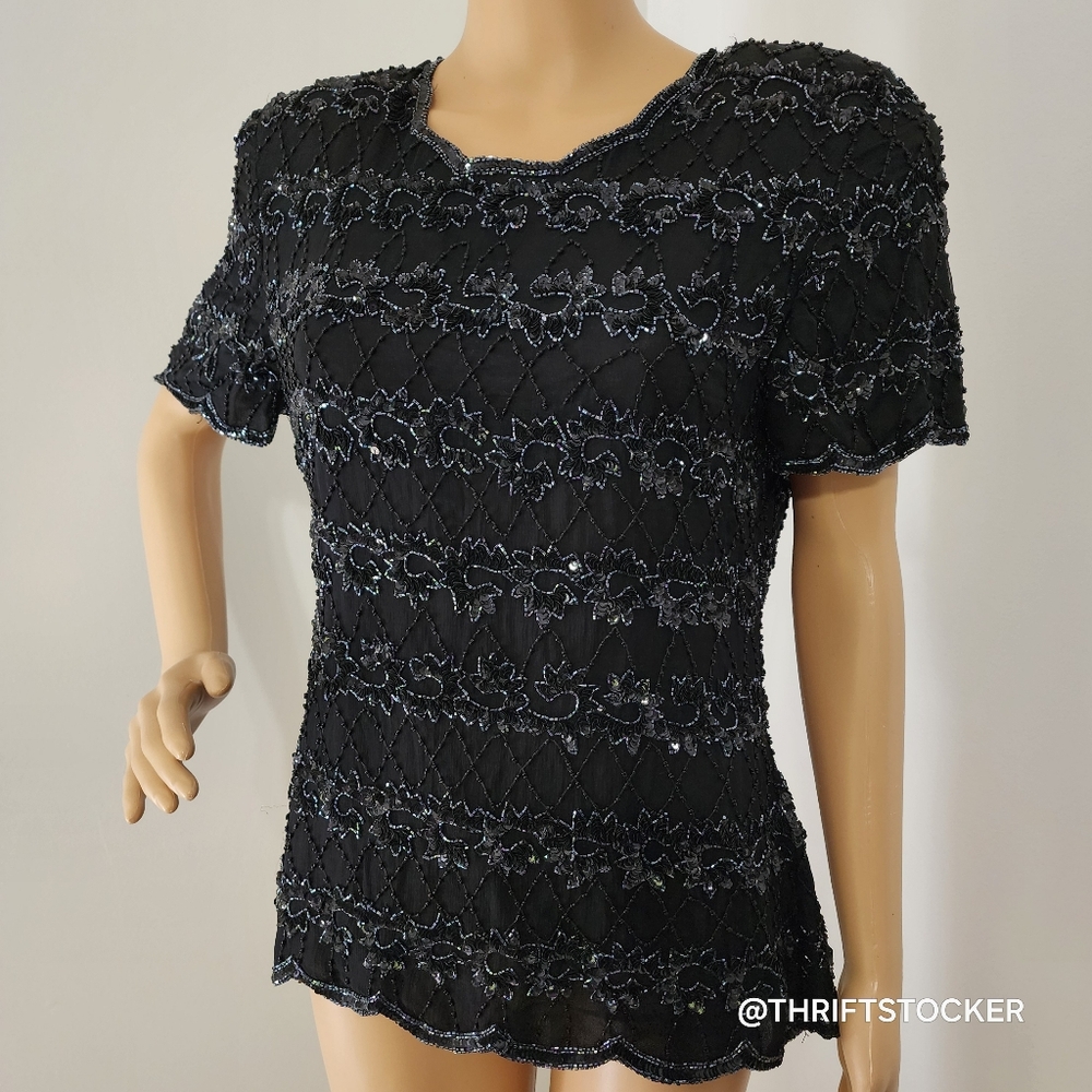 Vintage Black Beaded Top